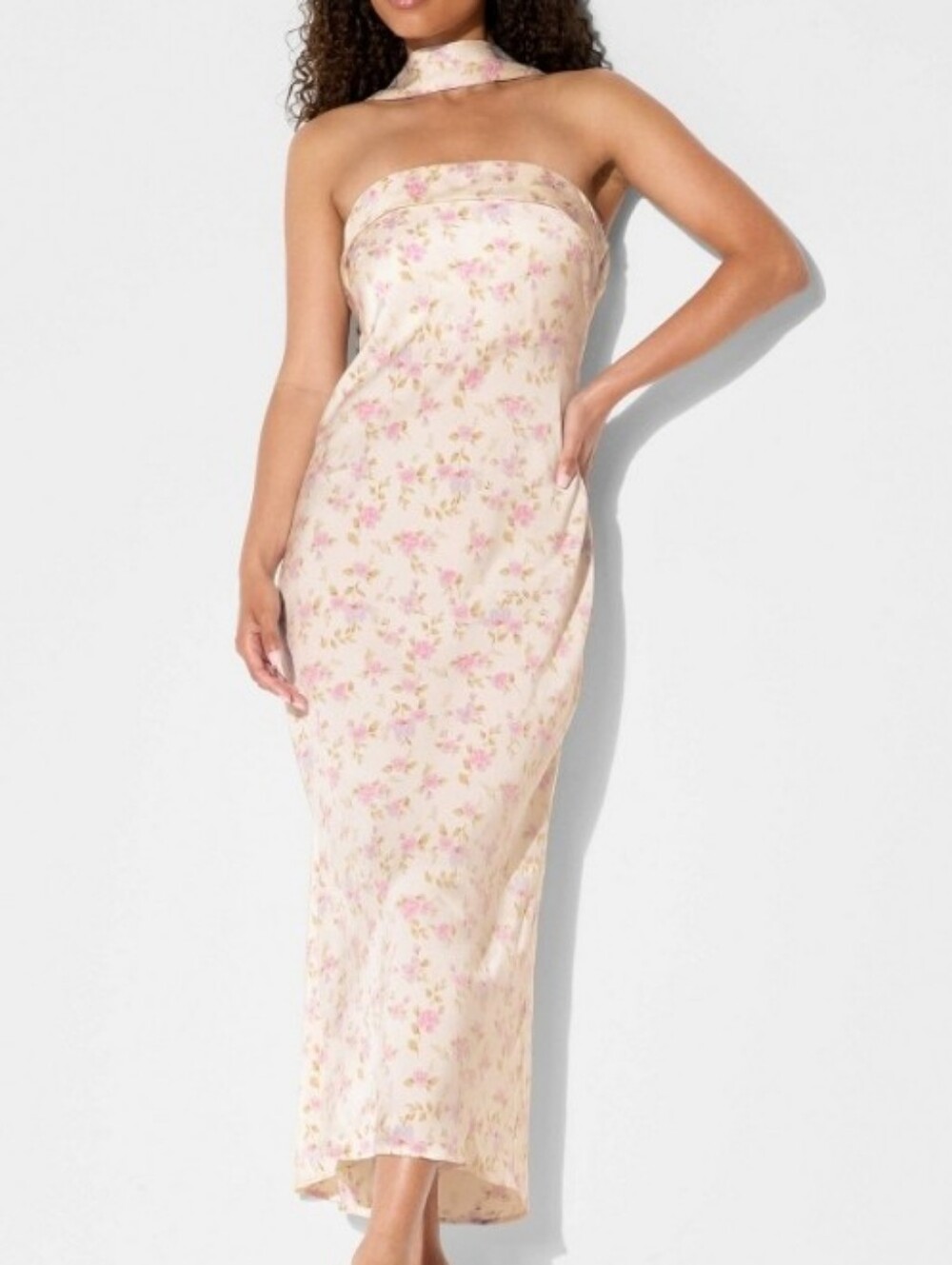 Nwt Wild Fable Strapless Pink Floral Dress With Matching Tie Belt/scarf